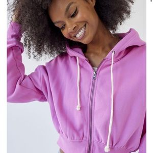 BDG Becky Zip-Up Hoodie Sweatshirt PINK SMALL
